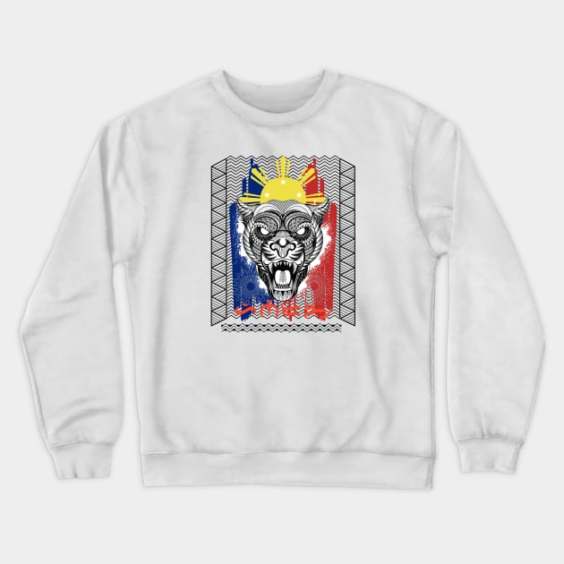 Tribal line Art Tiger / Baybayin word Hinirang (Appointed/Designee) Crewneck Sweatshirt by Pirma Pinas
